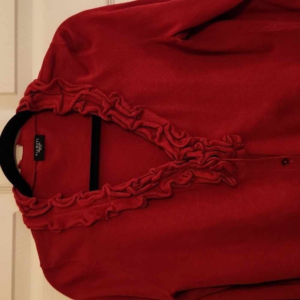 Talbots Established 1947 Bundle Red/Black Ruffled Button Front Cardigans Size MP - Picture 8 of 11